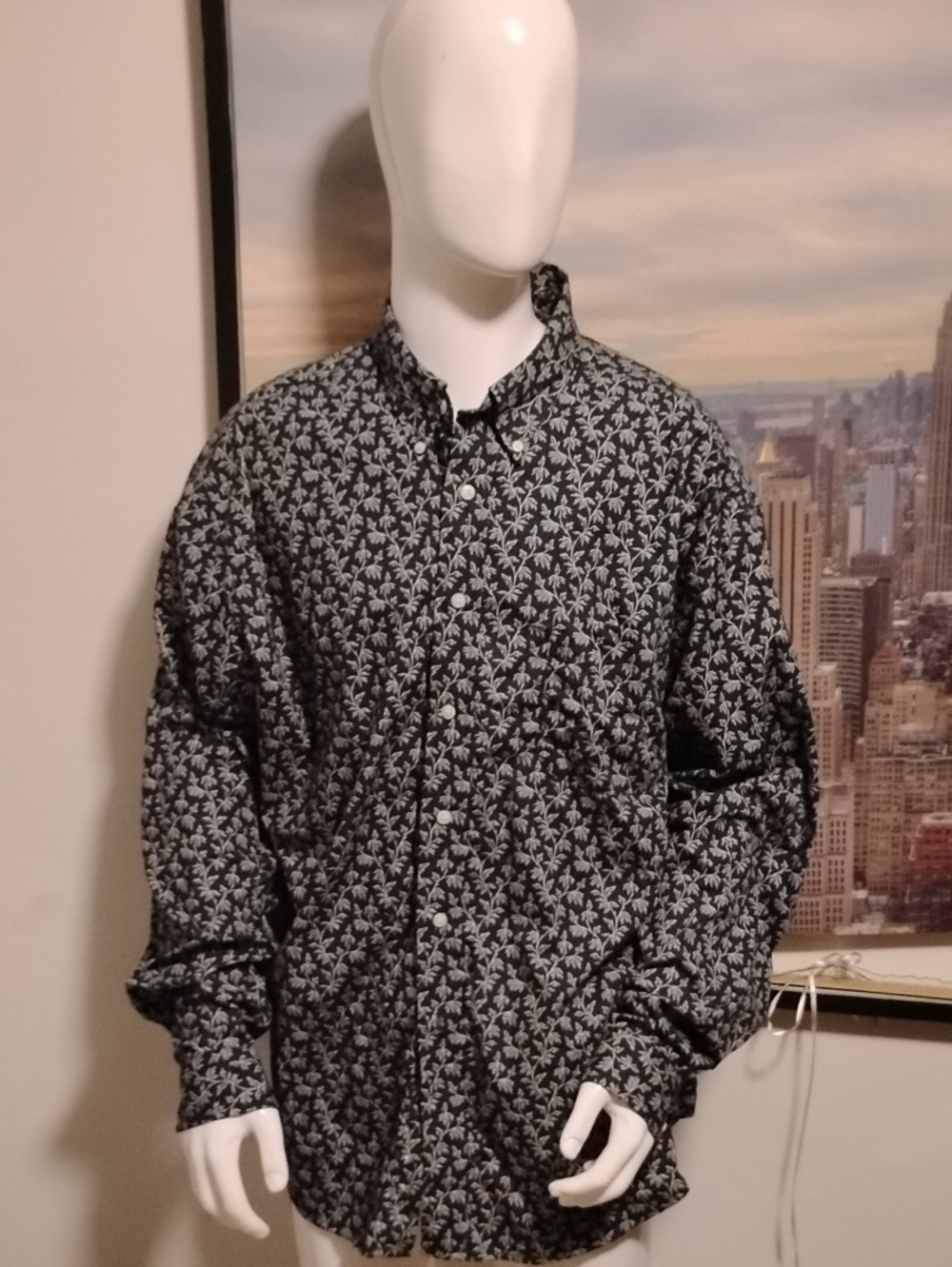 Dockers Black Button-Down Shirt with White Palm Print